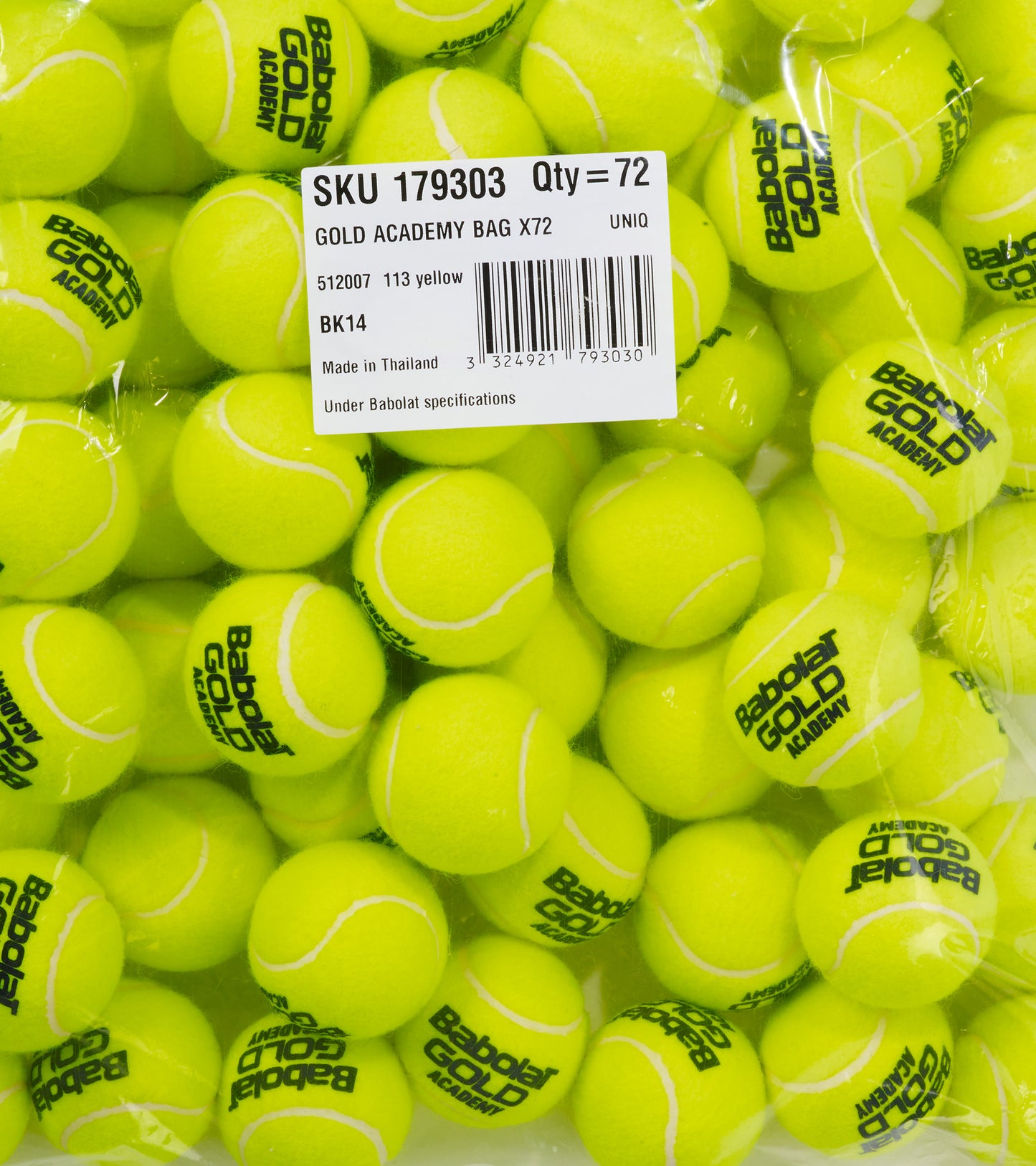 Тенісні м'ячі BABOLAT GOLD ACADEMY BAG X72 (Упаковка 72 м’ячі)